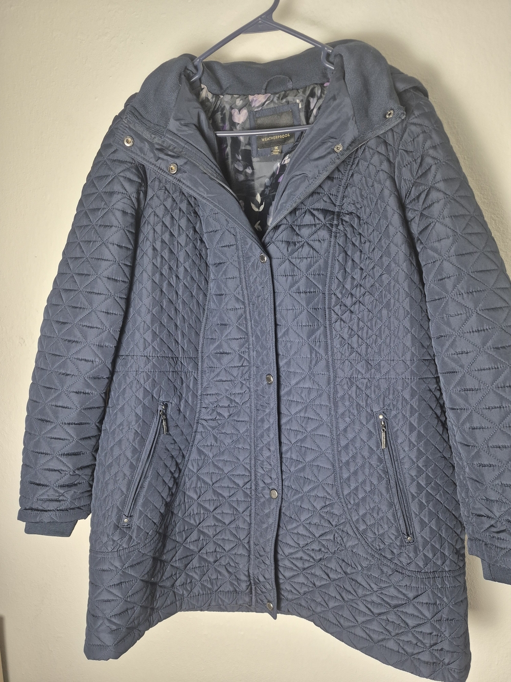 Weatherproof Quilted Hooded Puffer Coat - Blue.Womens. Removable Hood. Size 1X